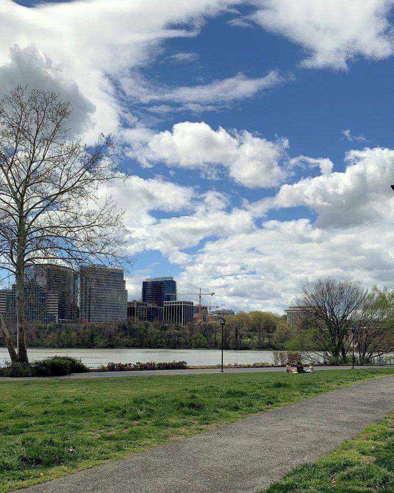 Georgetown Waterfront Park with the Potomac River and Rosslyn skyline across the water