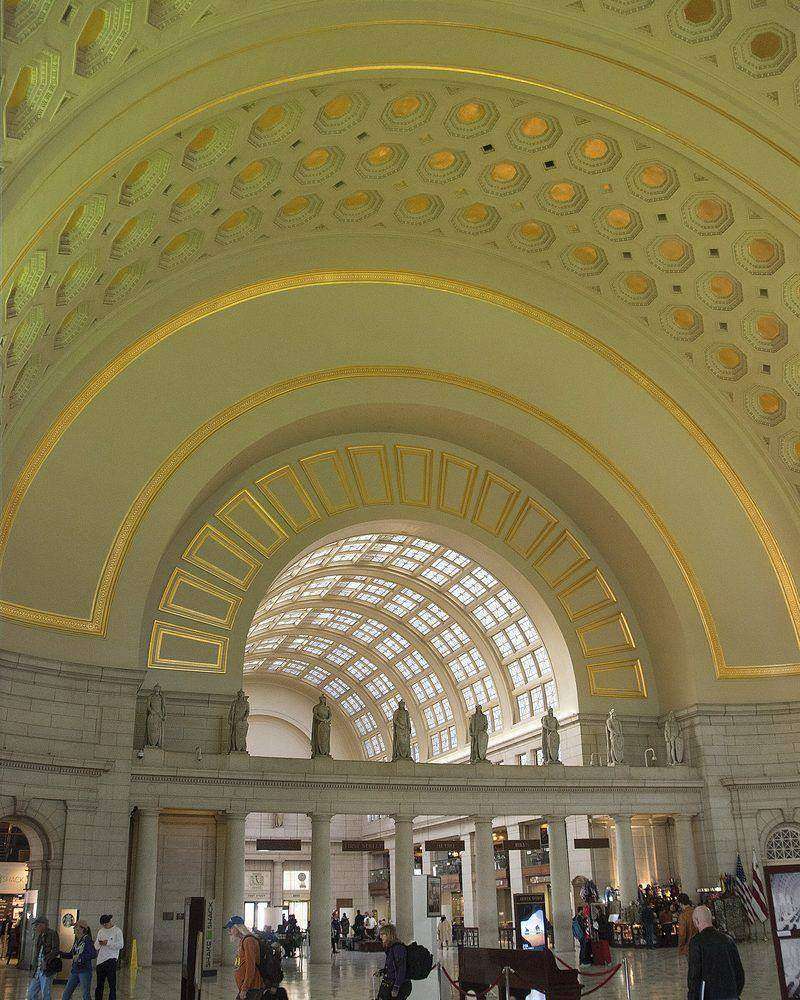 The barrel-vaulted Main Hall of Washington Union Station with its gold-leaf coffered ceiling